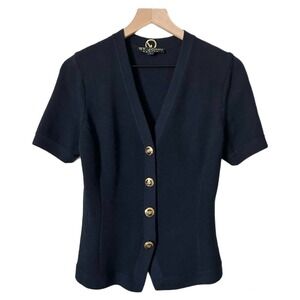 St. John Basics Santana Knit Short Sleeve Blazer Jacket in Navy Size Small